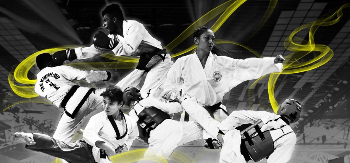 Deportistas de taekwondo WT e ITF en acción